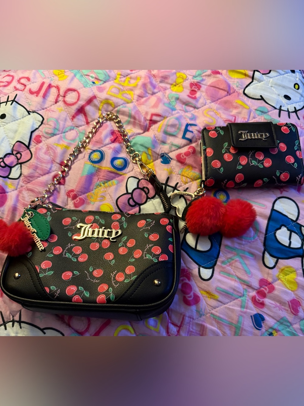 Juicy Couture Cherry Print small bag with cherry charms & Wallet ‼️PRICE FIRM‼️
